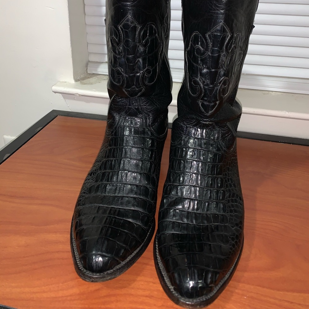 Lucchese Crocodile Back Cut Cowboy Boots